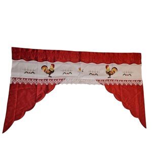 Kitchen Swag Valence Roosters Joelle Margaret Red White 56" X 34"